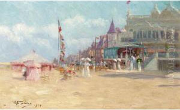 Beach Scene Oil Painting by Abel Jules Faivre