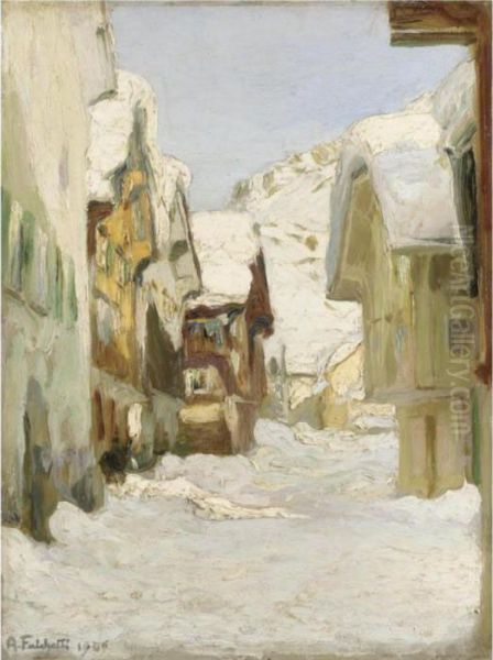 Paese Sotto La Neve Oil Painting by Alberto Falchetti