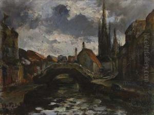 Canale Olandese, (1949) Oil Painting by Alberto Falchetti