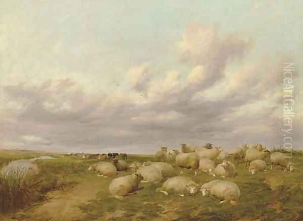 Sheep in Canterbury Meadows Oil Painting by Thomas Sidney Cooper