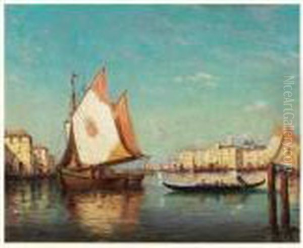 Vue De Venise, Circa 1900 Oil Painting by Alberto Falchetti