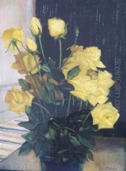 Vaso Di Rose Oil Painting by Alberto Falchetti