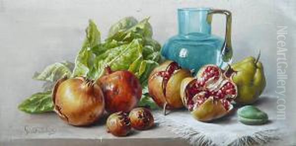 Nature Morte Aux Grenades Oil Painting by Giuseppe Falchetti