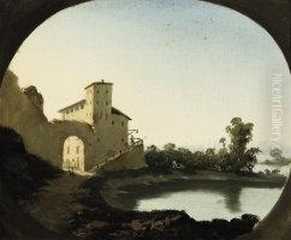 Paese Sul Lago 1861 Oil Painting by Giuseppe Falchetti