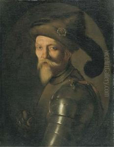 Ritratto Di Condottiero A Mezzo Busto, In Armatura (alvaro De Las Torres?) Oil Painting by Anielo Falcone