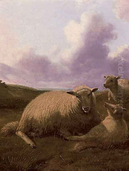 Sheep on a hillside Oil Painting by Thomas Sidney Cooper