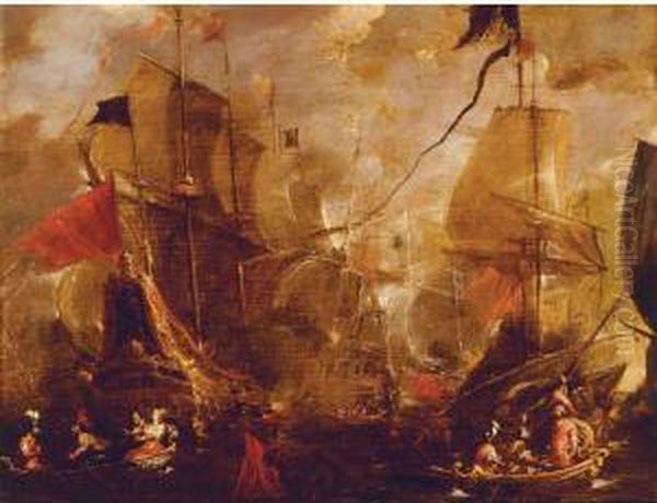 Cleopatra Fleeing The Battle Of Actium Oil Painting by Anielo Falcone