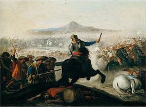 A Battle Scene Between Christians And Turks Oil Painting by Anielo Falcone