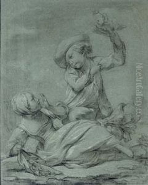 Two Children Playing Oil Painting by Etienne-Maurice Falconet