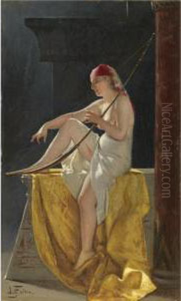 Egyptian Woman With Harp Oil Painting by Luis Ricardo Falero