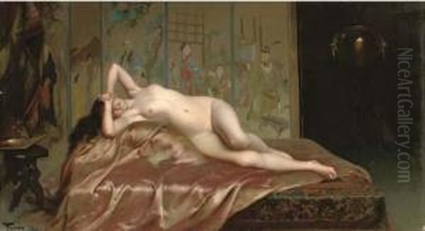 A Reclining Nude Oil Painting by Luis Ricardo Falero