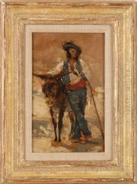 Man And Donkey Oil Painting by Alexandre Jean Joseph Falguiere