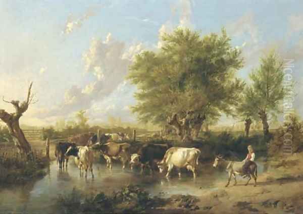 Landscape and cattle, Bingley Gate, near Canterbury Oil Painting by Thomas Sidney Cooper