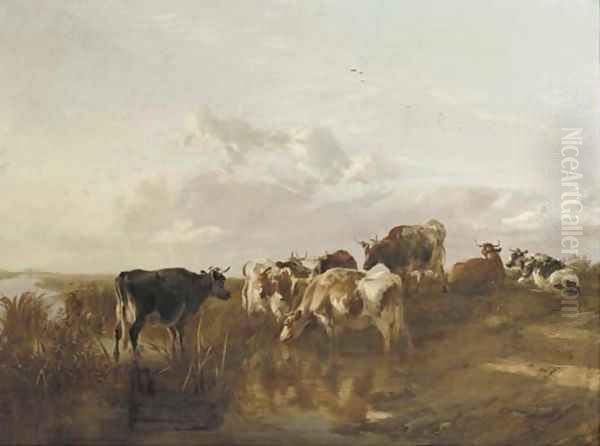 Cattle in the marshes Oil Painting by Thomas Sidney Cooper