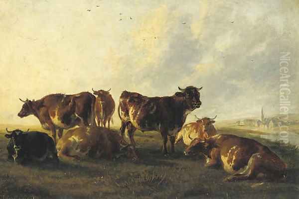 In the Fordwich Meadows, East Kent Oil Painting by Thomas Sidney Cooper