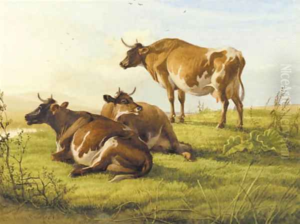 Cattle resting in a meadow Oil Painting by Thomas Sidney Cooper