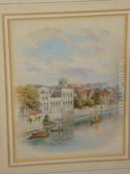 Abbots Hall, York From The River Oil Painting by George Fall