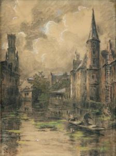 Stadtansicht Mit Kanal Und Booten Oil Painting by Constant Famin