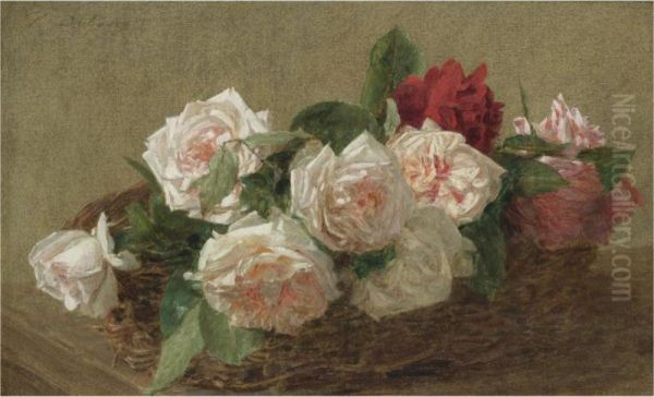 Un Panier De Roses Oil Painting by Victoria Dubourg Fantin-Latour