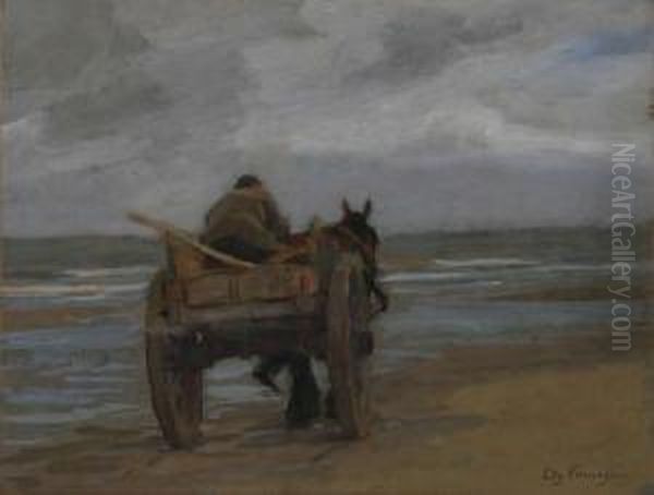 Garnaalvissers Met Paard En Kar Op Het Strand Oil Painting by Edgard Farasyn