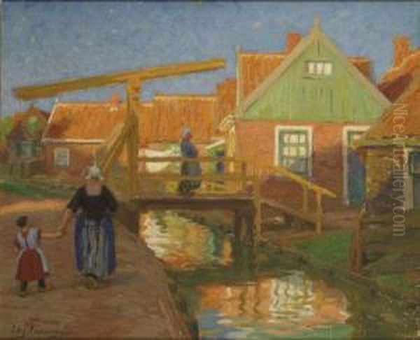 Geanimeerd Zeeuws Dorp. Oil Painting by Edgard Farasyn