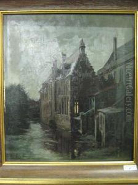 Brugge Bij Nacht. Oil Painting by Edgard Farasyn