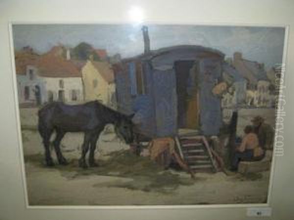 Woonwagen Met Paard Oil Painting by Edgard Farasyn