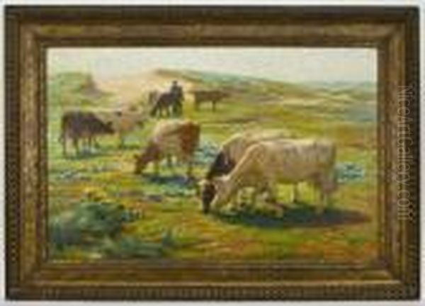 Depicting Cows At Pasture Oil Painting by Edgard Farasyn