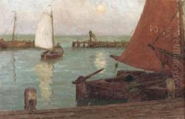 Le Port A Volendam Oil Painting by Edgard Farasyn