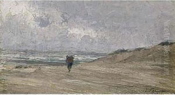 Shell-gatherer At The Beach Oil Painting by Edgard Farasyn