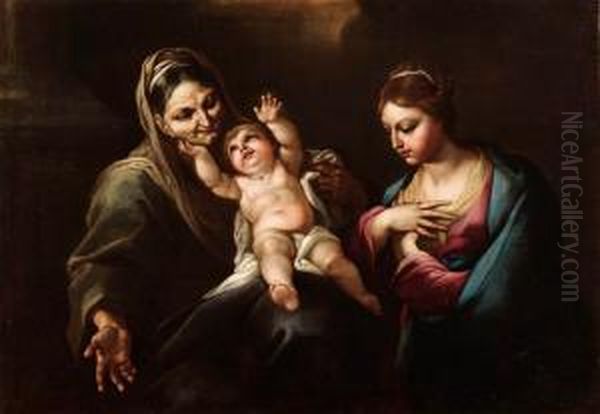 Madonna Col Bambino E Sant'anna Oil Painting by Giacomo Fardella