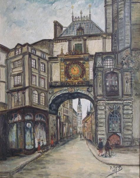 La Grosse Horloge A Rouen Oil Painting by Pierre Farge