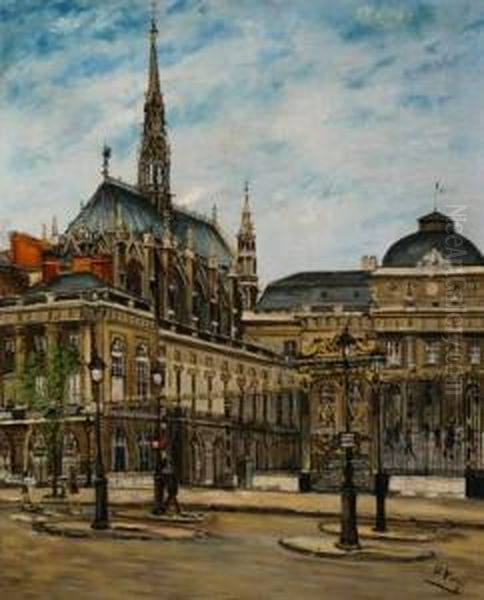 View Of La Sainte Chapelle, Paris Oil Painting by Pierre Farge