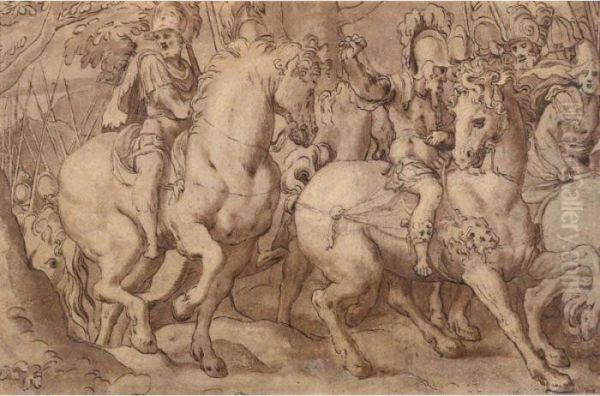 Roman Soldiers On Horseback Oil Painting by Paolo Farinati