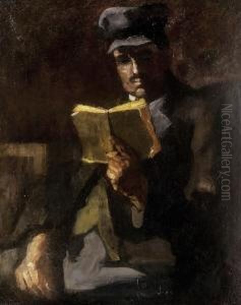 Man, Reading Oil Painting by Etienne Farkas