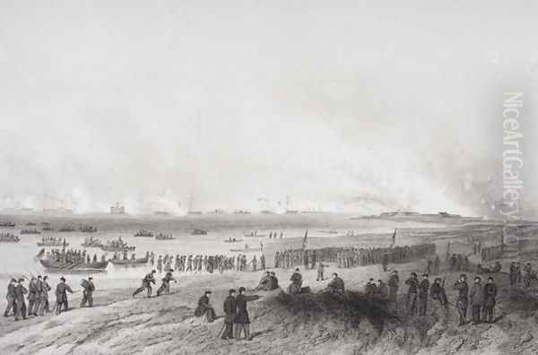 Landing the troops during the bombardment of Fort Fisher, North Carolina 1864 Oil Painting by Alonzo Chappel