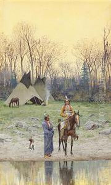 Indian On Horseback Oil Painting by Henry Farny