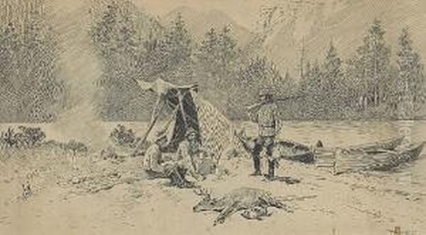 Hunters Making Camp By A River Oil Painting by Henry Farny