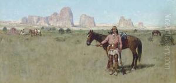 Warrior And Teepees Oil Painting by Henry Farny