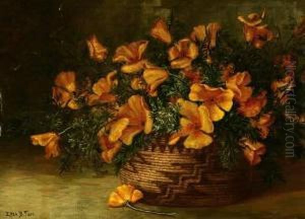 California Poppies In An Indian Basket Oil Painting by Ellen Frances Farr