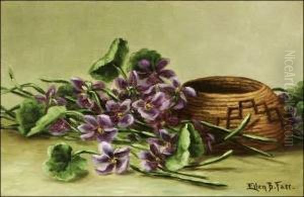 Still Life - Indian Basket & Violets Oil Painting by Ellen Frances Farr