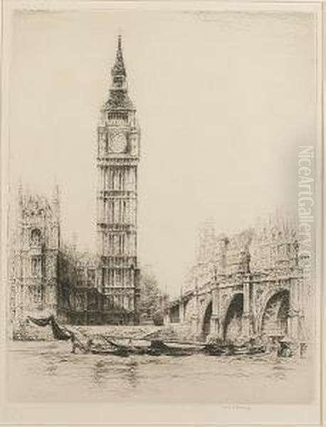 Big Ben From Westminster Bridge Oil Painting by Frederick Arthur Farrell