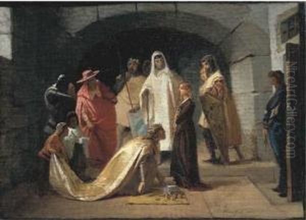 Agilulfo Dona Alla Giovane Regina Teodolinda Oil Painting by Federico Faruffini