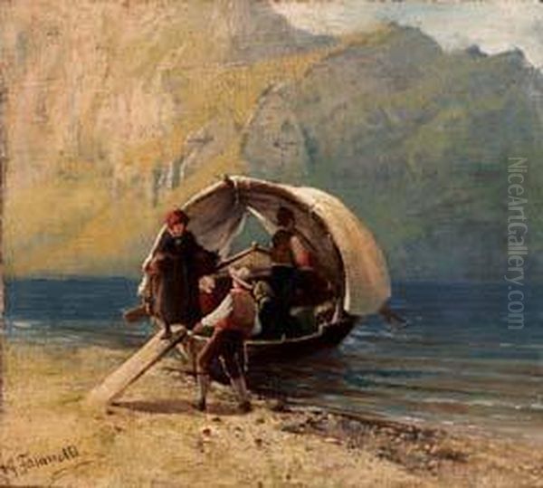 Il Ritorno Dei Pescatori Oil Painting by Gaetano Fasanotti