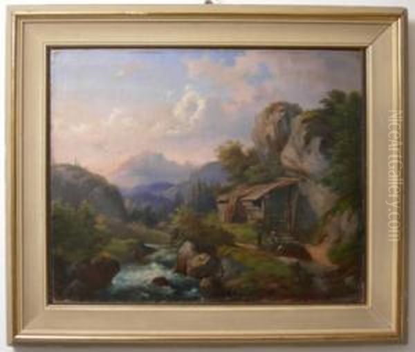 ''paesaggio Alpestre'' Oil Painting by Gaetano Fasanotti