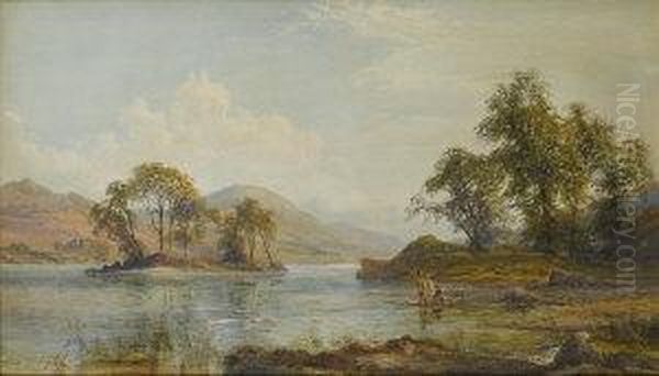 A View Of Fishermen On Lough Gill, Near Sligo, Ireland Oil Painting by John Faulkner