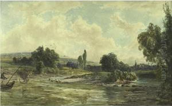 On The River Near Greuznach Oil Painting by John Faulkner