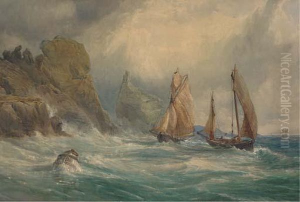 Shipping Off A Rocky Coastline, Dublin Bay Oil Painting by John Faulkner