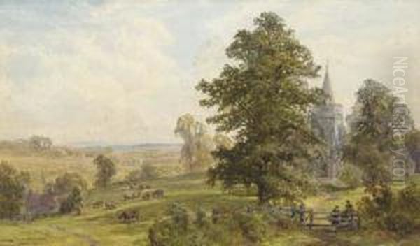 A Village Church Near Coventry Oil Painting by John Faulkner