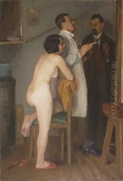 Im Atelier. Oil Painting by Amandus Faure